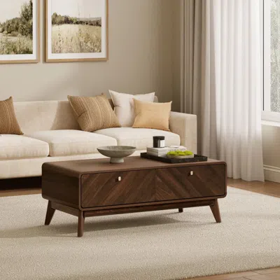 Luxenhome Theo Mid-century Modern Walnut Finish Coffee Table With Storage In Brown