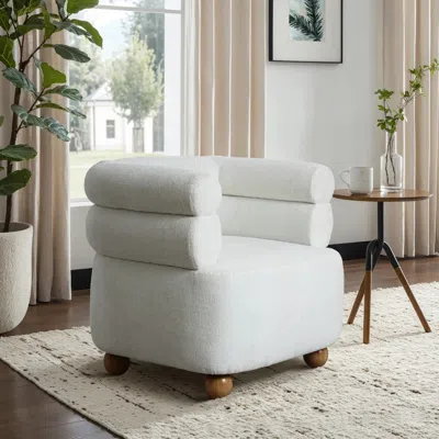 Luxenhome Tia Ivory Barrel Accent Chair With Wood Ball Legs In White