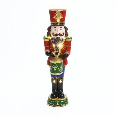 Luxenhome Traditional Nutcracker Drummer Soldier With Lights, 3ft Tall In Multi