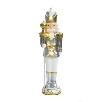Luxenhome Traditional Nutcracker King In White With Lights, 3ft Tall In Multi