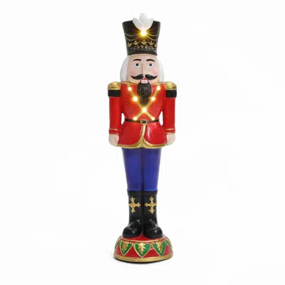Luxenhome Traditional Nutcracker Soldier In Red With Lights, 2ft Tall In Multi