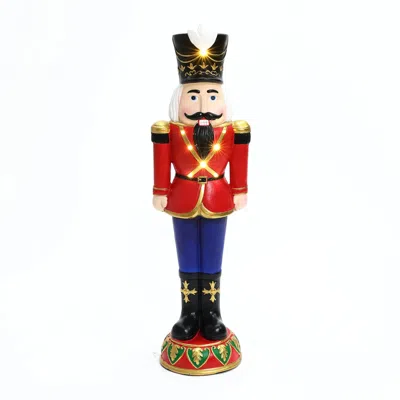 Luxenhome Traditional Nutcracker Soldier In Red With Lights, 3ft Tall In Multi