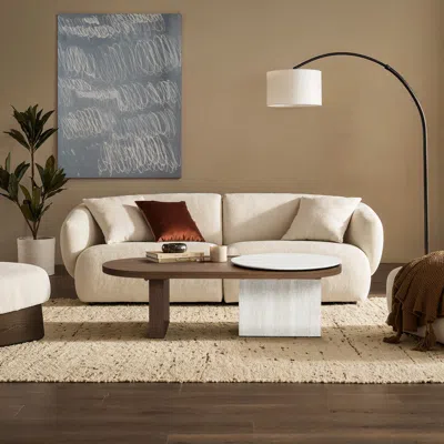 Luxenhome Travertine-style And Walnut Finish Wood Coffee Table In Multi