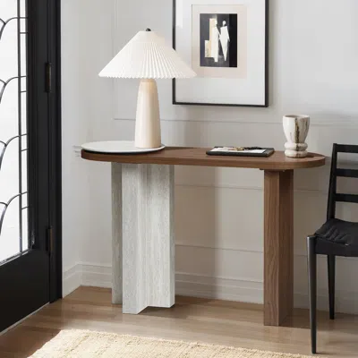 Luxenhome Travertine-style Wood Console Table In Brown