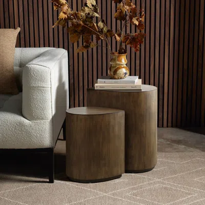 Luxenhome Tree Stump Side Table Set Of 2, Rustic Wood Veneer Accent In Brown