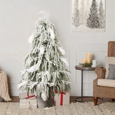 Luxenhome Unlit Potted Christmas Tree With White Tips,4ft