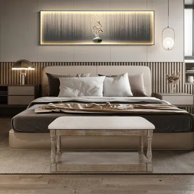 Luxenhome Upholstered Beige Linen Entryway And Bedroom Bench In Neutral