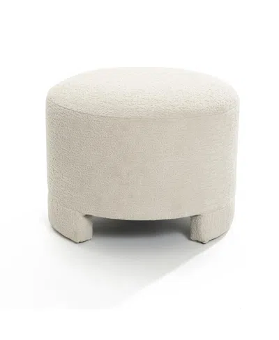 Luxenhome Upholstered Cream Modern Round Ottoman In Cream,brown