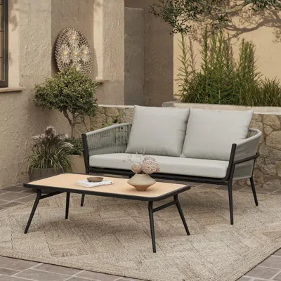 Luxenhome Ventura Outdoor Aluminum With Pe Rope Loveseat & Coffee Table Set In Gray
