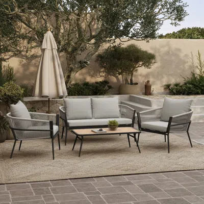 Luxenhome Ventura Outdoor Conversation Set, 2 Armchairs, 1 Loveseat & 1 Coffee Table In Gray