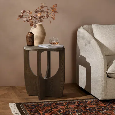 Luxenhome Walnut Side Table With Wooden Pedestal Base, Mid-century Accent In Brown