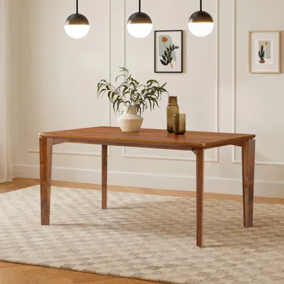 Luxenhome Walnut Veneer Wood Rectangle Dining Table With Rubberwood Legs In Brown