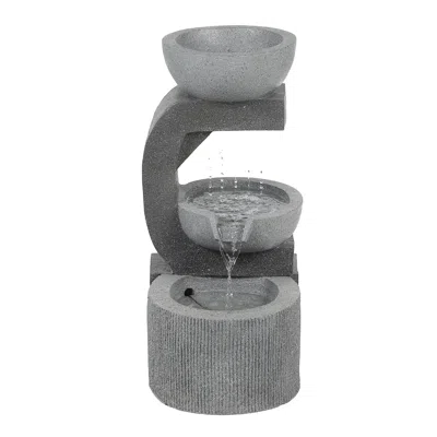 Luxenhome Water Fountain With Led Lights – Gray Resin Raining Sculpture