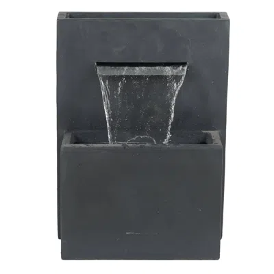 Luxenhome Waterfall Outdoor Fountain With Led Lights – Modern Gray Resin