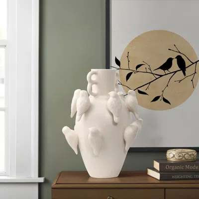 Luxenhome White Ceramic Vase Birds Vase, 14.4" H