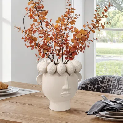 Luxenhome White Ceramic Vase Bust Head Vase, 9.6" H