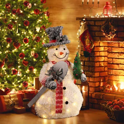 Luxenhome White Frosted Snowman Holiday Decoration With Lights