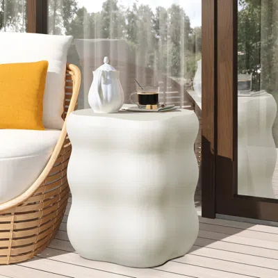 Luxenhome White Mgo Modern Curves Square Tall Side Table