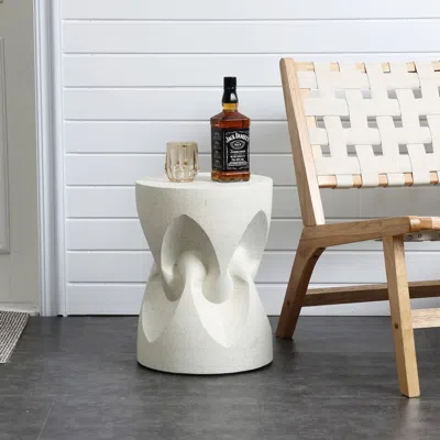 Luxenhome White Speckled Spade Round Cement Side Table