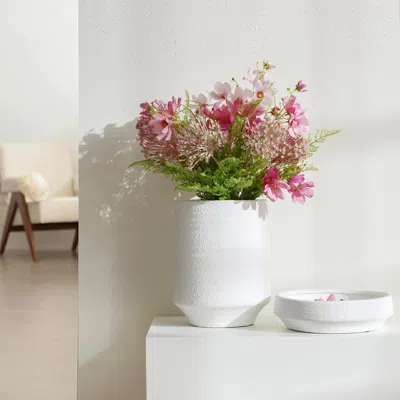Luxenhome White Terracotta Vase, 12"