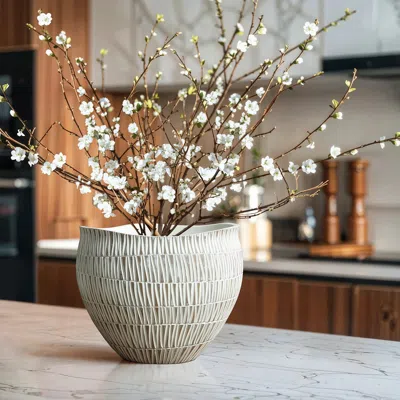 Luxenhome White Texturer Resin Round Large Planters, 12" Dia In Gray