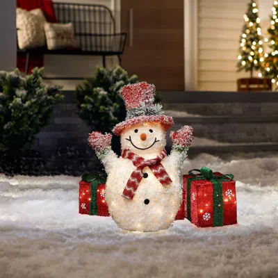 Luxenhome White Tinsel Frosted Snowman Holiday Snowman Decor, 2ft