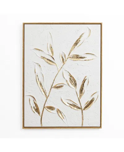 Luxenhome White With Gold Flower Canvas Framed Wall Decor In White And Gold
