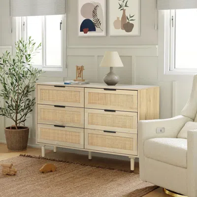 Luxenhome Zahra 6-drawer Rattan Dresser In Neutral