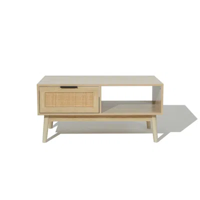 Luxenhome Zahra Rattan Coffee Table With Storage In Neutral