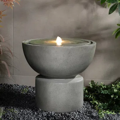 Luxenhome Zen Bubbler Water Fountain With Lights –  Gray Resin Design