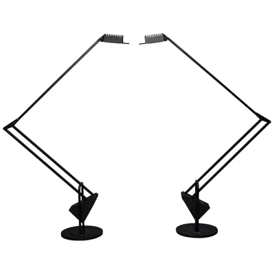Pre-owned Luxó Pair Of 'flamingo' Counterweight Table Lamps By Fridolin Naef For Luxo, Italy In Black