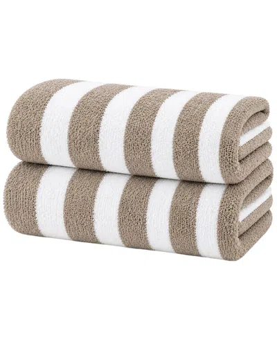 Luxury Home 2-pack Cabana Striped Terry Cloth Beach Towels In Neutral