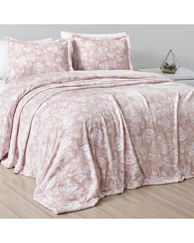 Luxury Home 3pc Plush Blanket Set In Pink