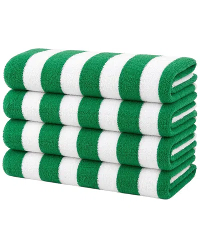 Luxury Home 4-pack Cabana Striped Terry Cloth Beach Towels In Green