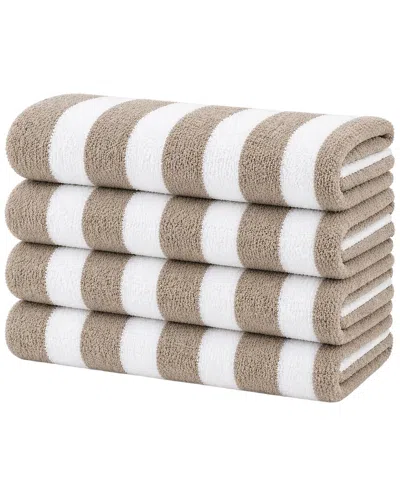 Luxury Home 4-pack Cabana Striped Terry Cloth Beach Towels In Neutral