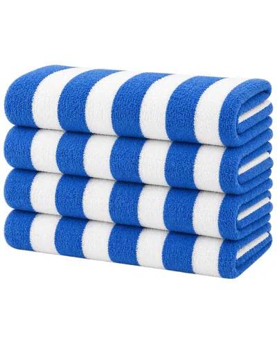 Luxury Home 4-pack Cabana Striped Terry Cloth Beach Towels In Blue