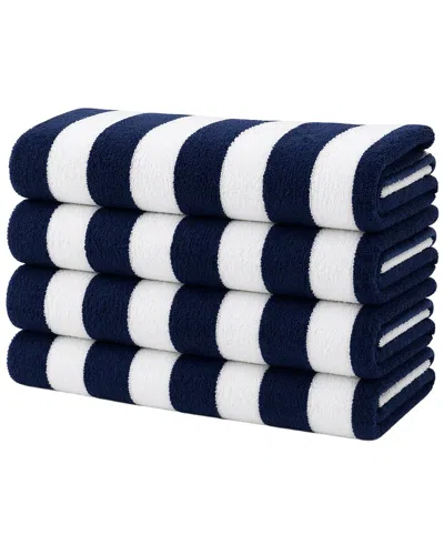 Luxury Home 4-pack Cabana Striped Terry Cloth Beach Towels In Blue
