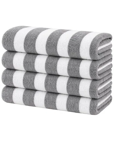 Luxury Home 4-pack Cabana Striped Terry Cloth Beach Towels In Gray