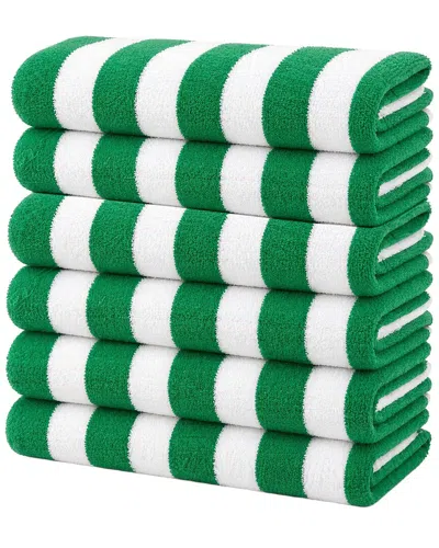 Luxury Home 6-pack Cabana Striped Terry Cloth Beach Towels In Green