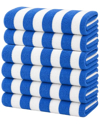 Luxury Home 6-pack Cabana Striped Terry Cloth Beach Towels In Blue