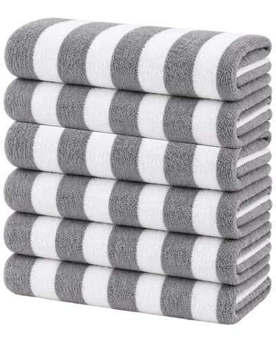 Luxury Home 6-pack Cabana Striped Terry Cloth Beach Towels In Gray