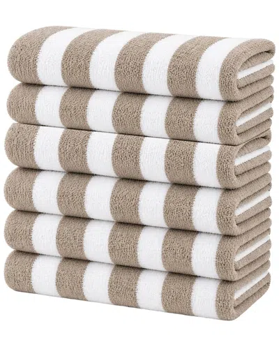 Luxury Home 6-pack Cabana Striped Terry Cloth Beach Towels In Neutral
