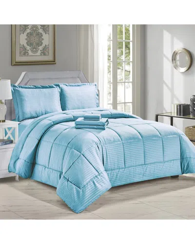 Luxury Home 8pc Dobby Stripe Comforter Set In Blue