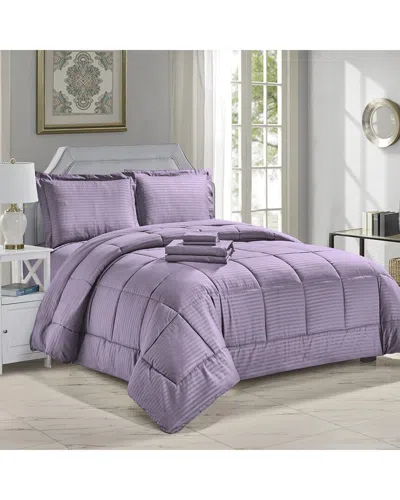 Luxury Home 8pc Dobby Stripe Comforter Set In Purple