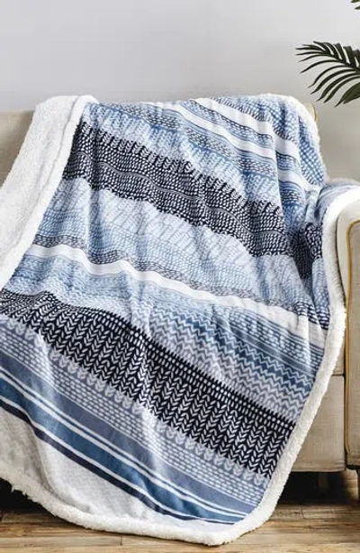 Luxury Home Anissa Reversible Faux Shearling Throw Blanket In Blue