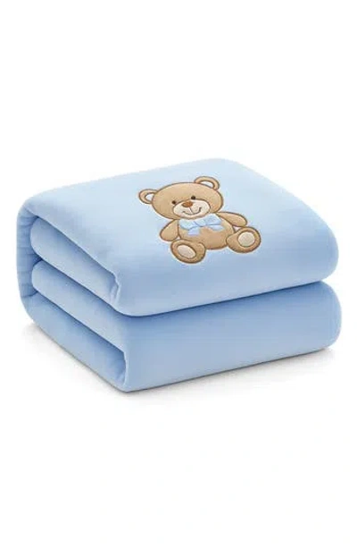 Luxury Home Bear Embroidered Knit Blanket In Blue