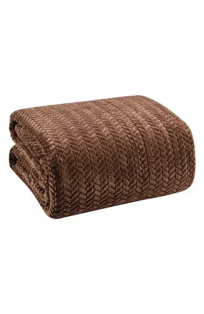 Luxury Home Braided Chevron Microplush Blanket In Brown