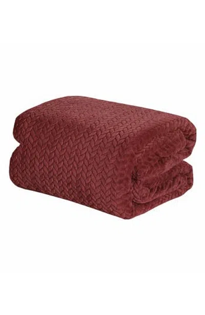 Luxury Home Braided Chevron Microplush Blanket In Burgundy