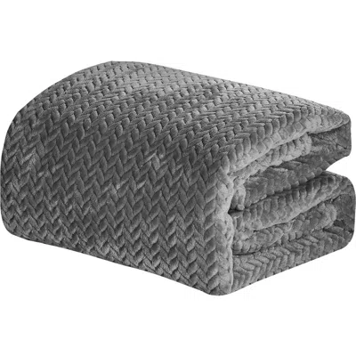 Luxury Home Braided Chevron Microplush Blanket In Gray