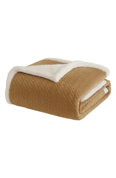 Luxury Home Braided Chevron Microplush Faux Shearling Throw Blanket In Brown